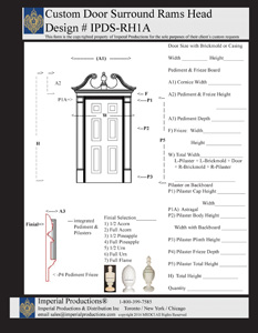 Custom Door surround IPDS-RH1A Ramshead pediment with smooth pilasters