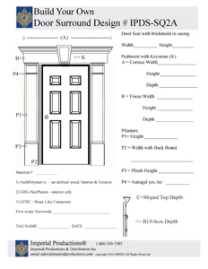 Custom door design IPDS-SQ2A form with rectangle pediment and keystone and smooth pilasters