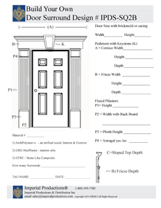 custom door surround design IPDS-SQ2B with rectangle pediment and keystone and fluted pilasters