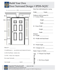 custom door surround #IPDS-SQ2C with rectangle pediment with keystone and panelled pilasters