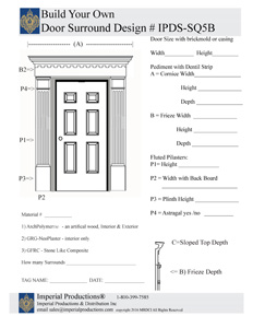 custom form for door surround IPDS-SQ5B - rectangle pediment with dentil trim and fluted pilasters