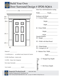 Custom form for Square Door surround IPDS-SQ6A with rectangle pediment with dentil moulding and smooth pilasters