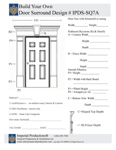 custom door surround form IPDS-SQ7A with square pediment, keystone and dentil moulding, smooth pilasters
