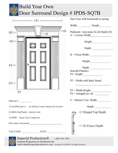 Custom form for Door surround IPDS-SQ7B with square pediment, keystone and dentil moulding, fluted pilasters