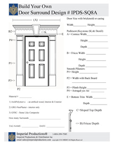 custom door surround form IPDS-SQ8A rectangle pediment with keystone and dentil trim, smooth pilasters