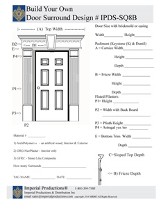 custom form for door surround IPDS-SQ8B rectangle pediment with keystone and dentil trim fluted pilasters